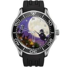 Halloween Strega della Notte sulla Scopa Subacqueo Stile Sportivo Silicone Cinturino Nero Wr...