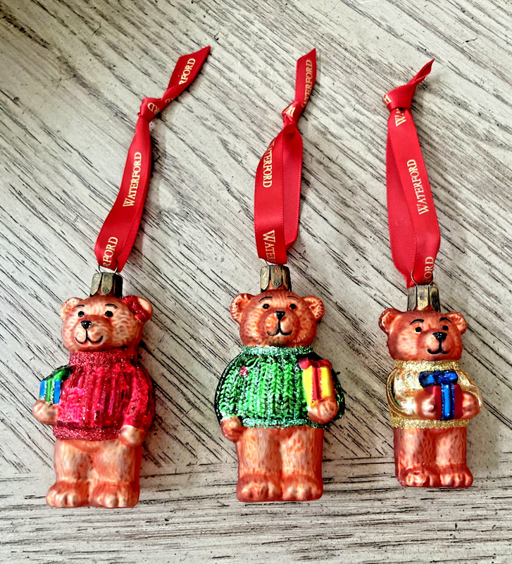 Waterford Holiday Heirlooms Set of 3 Teddy Bear Christmas Ornaments