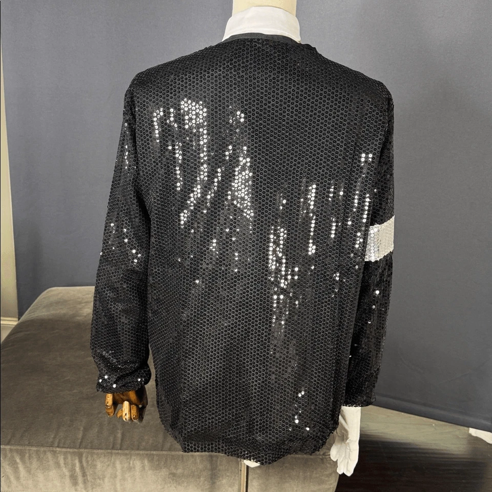 Adulto Hombre Negro Lentejuelas Chaqueta Blanco Guante Michael Jackson Disfraz Halloween XXL Foto 3 de 4