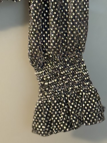 Ramy Brook Stanley Long Sleeve Black Silver Gold Blouse SZL - Picture 4 of 9