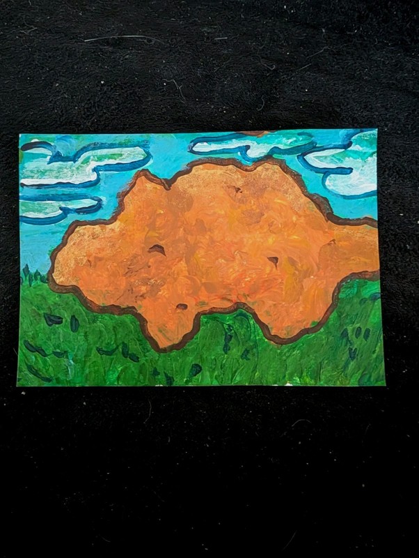 ACEO Art Card Original Acrylic Dinosaur Chicken Nugget Mini Painting