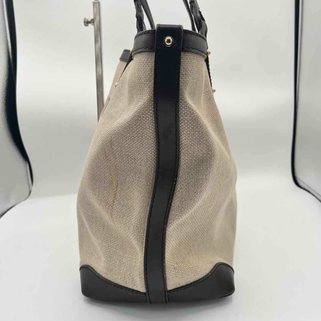 GUCCI Canvas Leather Tote Bag with Pouch Brown Made in Italy, A4 Size, Authentic thumbnail 4