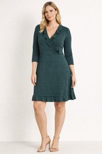 Michael Kors XL Green Polka Dot Wrap Dress Ruffle V-Neck 3/4 Sleeve Stretch