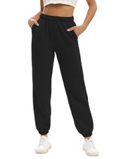 Black Sweatpants Women Fleece Lined Sweat Pants Drawstring Winter Casual Athl...