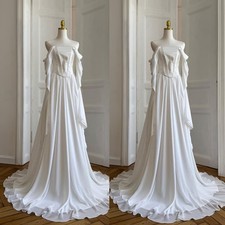 Bohemain Chiffon White Ivory Wedding Dresses Off the Shoulder A Line Bridal Gown
