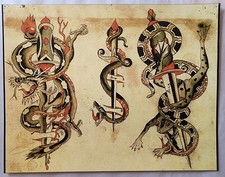 1910s antique tom thomas berg tattoo flash s.f., ca dagger dragon 11x14 print