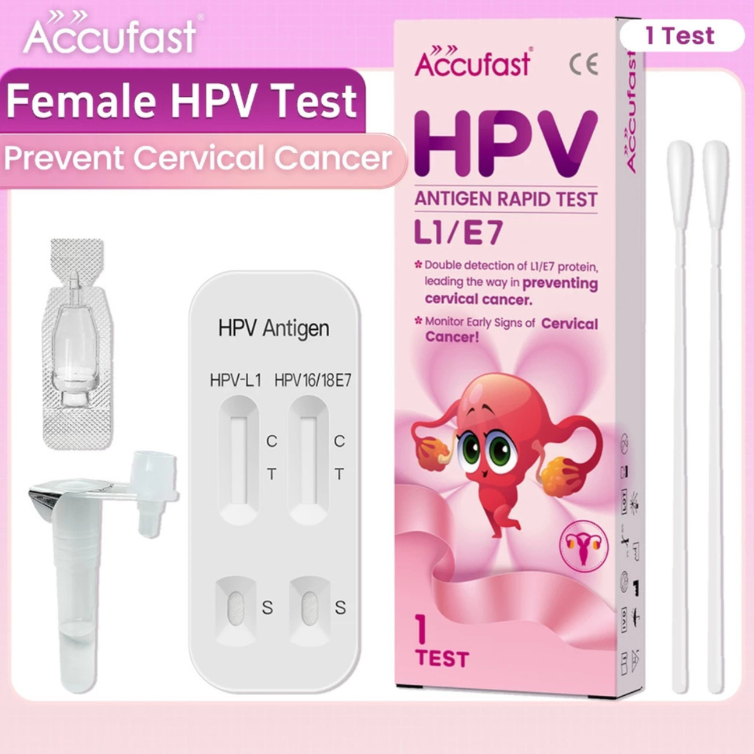 Hpv Home Test Kit Accufast: L1/E7 Rapid Test Kit For Women Dual Ideal Aged 25+