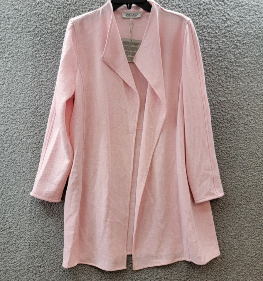Kasper Draped Collar Open-Front Jacket Women's L Soft Pink Solid Long Sleeve - Image 2 of 4