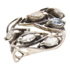 925 Sterling Silver Vintage Ring Marquise Cut Topaz Floral Leaf  Sz 9  RG36397