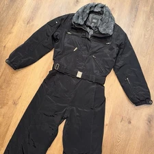 Womens Nils Ski Suit One Piece Snowsuit Snow Bib Jacket Pants Faux Fur Black 12