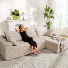 L-Form Ecksofa mit Schlaffunktion Couch Modulsofa Cordstoff mit Liegefläche