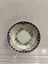 Miniature Teacup Saucer Imperial Porcelain Blue Gold Rimmed Floral