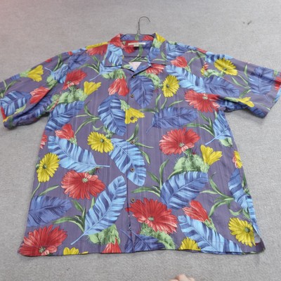 Tommy Bahama Mens Shirt XL Gray Floral Print Jacquard Silk Loop Collar