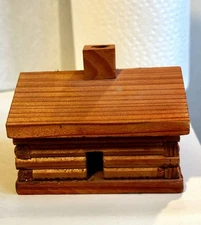 Vintage Wood Log Cabin Incense Burner Smoking Chimney 4 x 3.5 x 3"