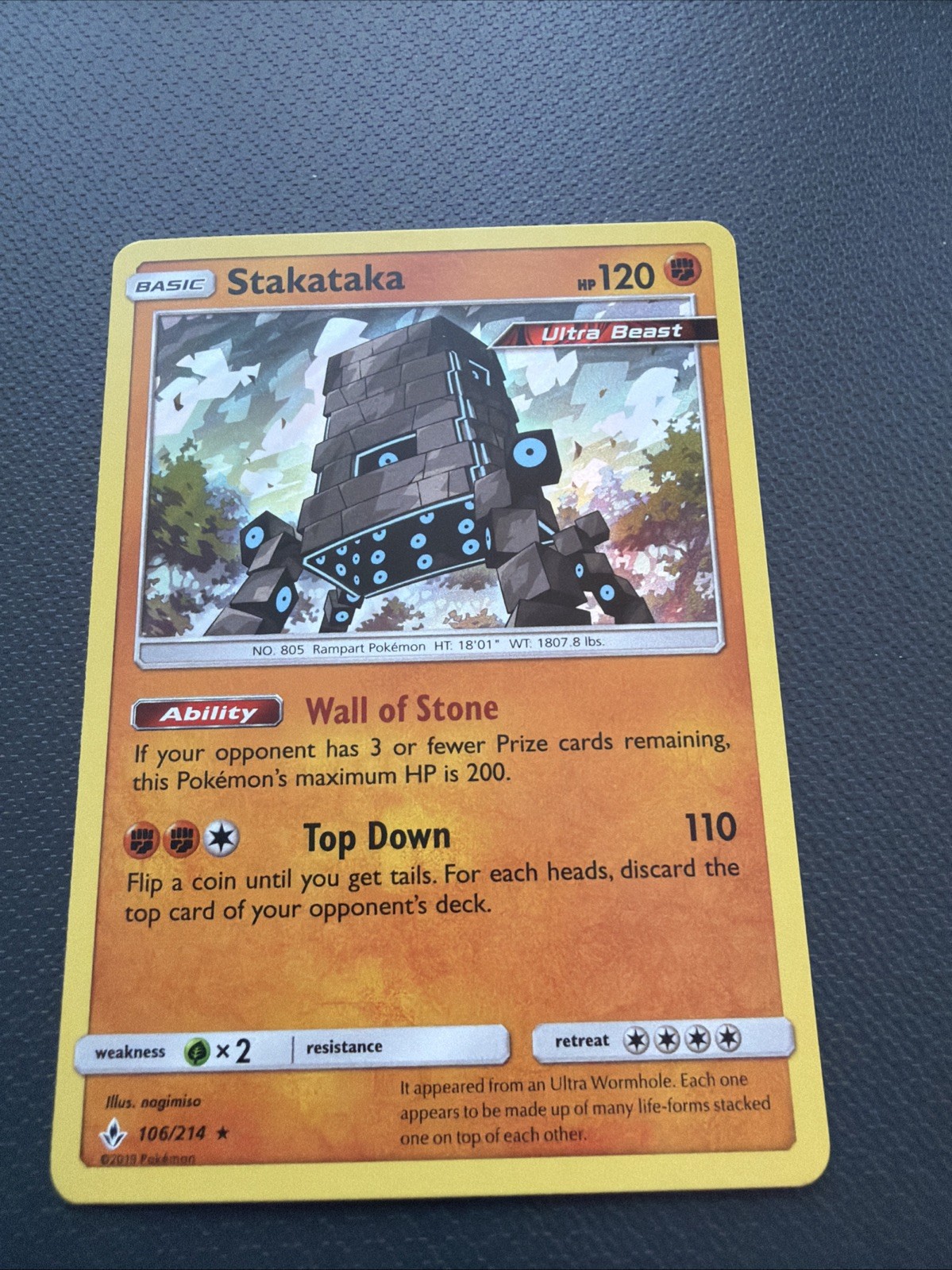 Pokemon TCG Stakataka 106/214 SM Unbroken Bonds Holo Rare NM