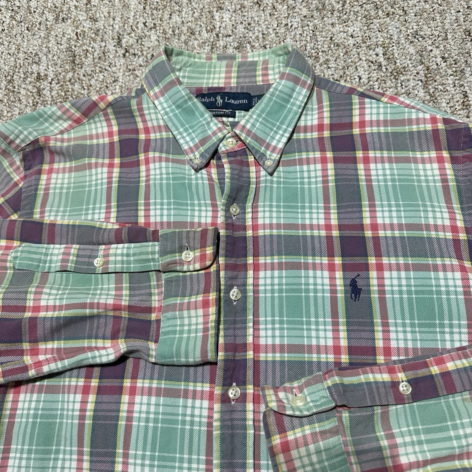 Vintage Polo Ralph Lauren Flannel Shirt Mens 2XL Pastel Plaid Button Down