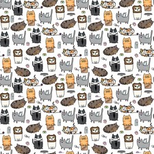 Feline Drive Fabric QUIRKY CATS Silly Kitties White - Sold by the Yard