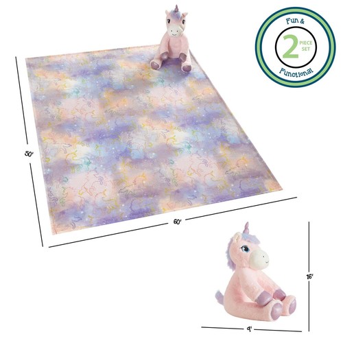 Your Zone 16 " Huggable Unicorn Pillow & 50" x 60" Throw Set, Pink - Picture 2 of 6