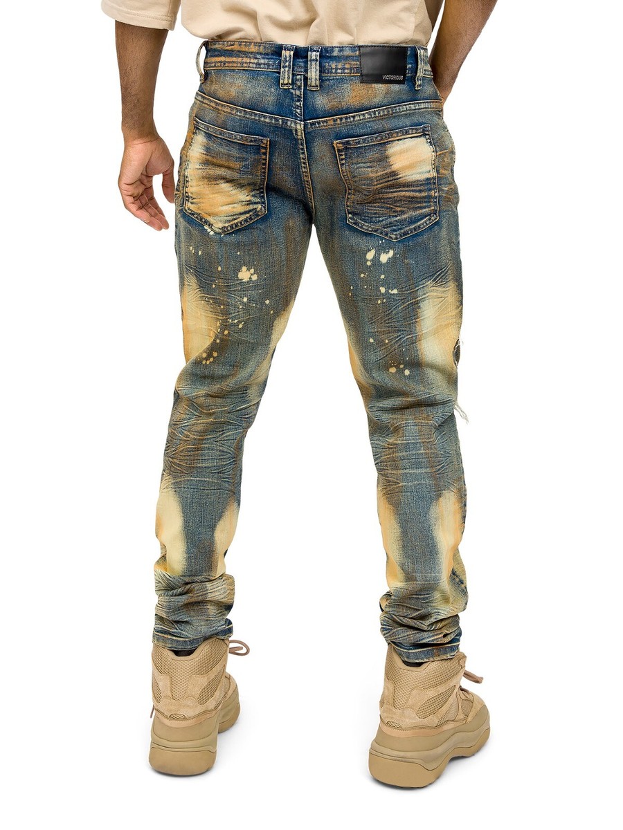 Victorious Men's Casual Threadbare Distressed Heavy Dye