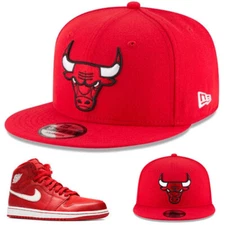 New Era NBA Chicago Bulls Snapback Hat Match Air Jordan 1 Retro Gym Red Cap