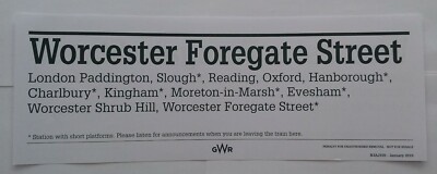 GREAT WESTERN RAILWAY WINDOW LABEL GWR London Paddington-Worcester Foregate St.