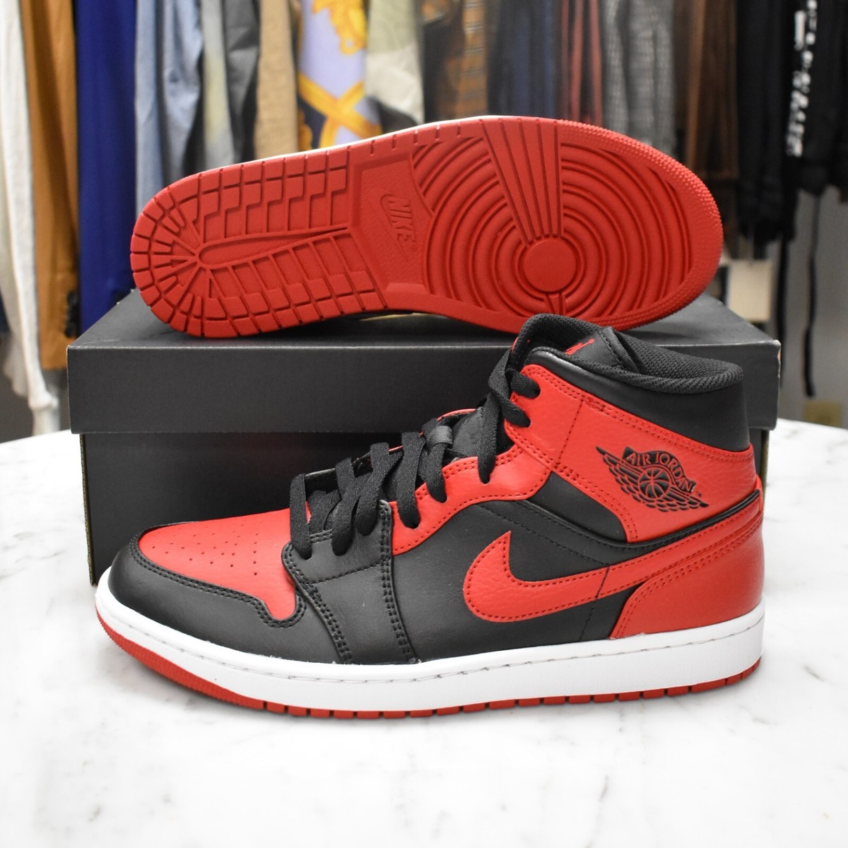 NIKE AIRJORDAN1 mid RED＆BLACK Size 9.5 - Jordan 1 Mid Banned 2020 for sale online | eBay
