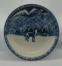 Vintage Blue Sponge Folk Craft Wolf by Tien Shan 9" Serving Bowl (SHF)