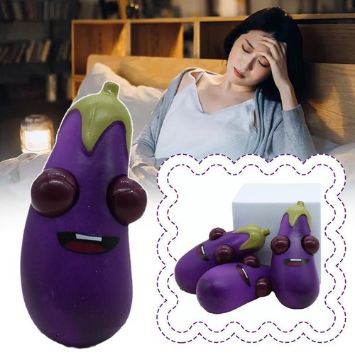 Squeeze Toy Purple Eggplant Smooth Stress Relief Relax Vegetable F0F2 - Photo 3/10