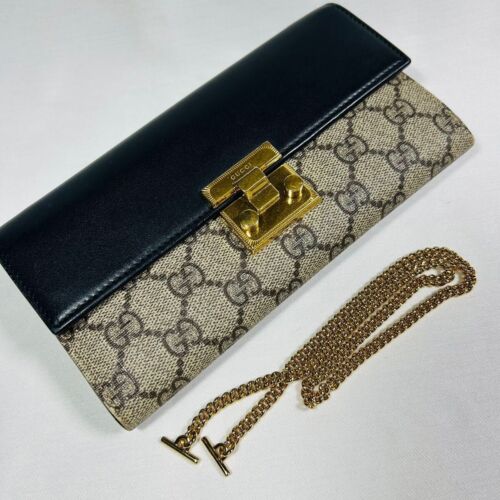 GUCCI GG Supreme Padlock Chain Long Wallet Leather Black USED 202504P - Picture 2 of 16