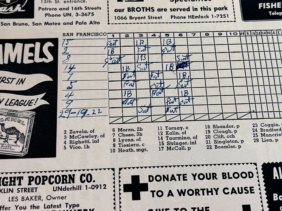 1953 San Francisco Seals Baseball Program v San Diego Padres Lefty O'Doul - Image 3 of 4