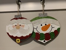 Santa Claus  Snowman Hanging Wall Signs Pair Christmas Door Decor 11  Wooden