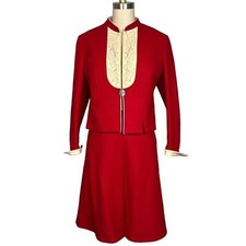 VINTAGE HAMMERER AUSTRIA RED WOOL SKIRT SUIT, EU 40, US small