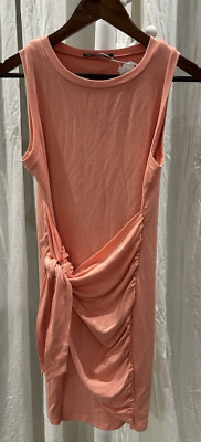 Lillusory Dress Womens Small Pink Casual  Ruched Front Tie Date Night Valentines