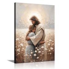 Jesus Hugs Woman Canvas Wall Art Jesus and Girl Wall Decor Pictures Christian...
