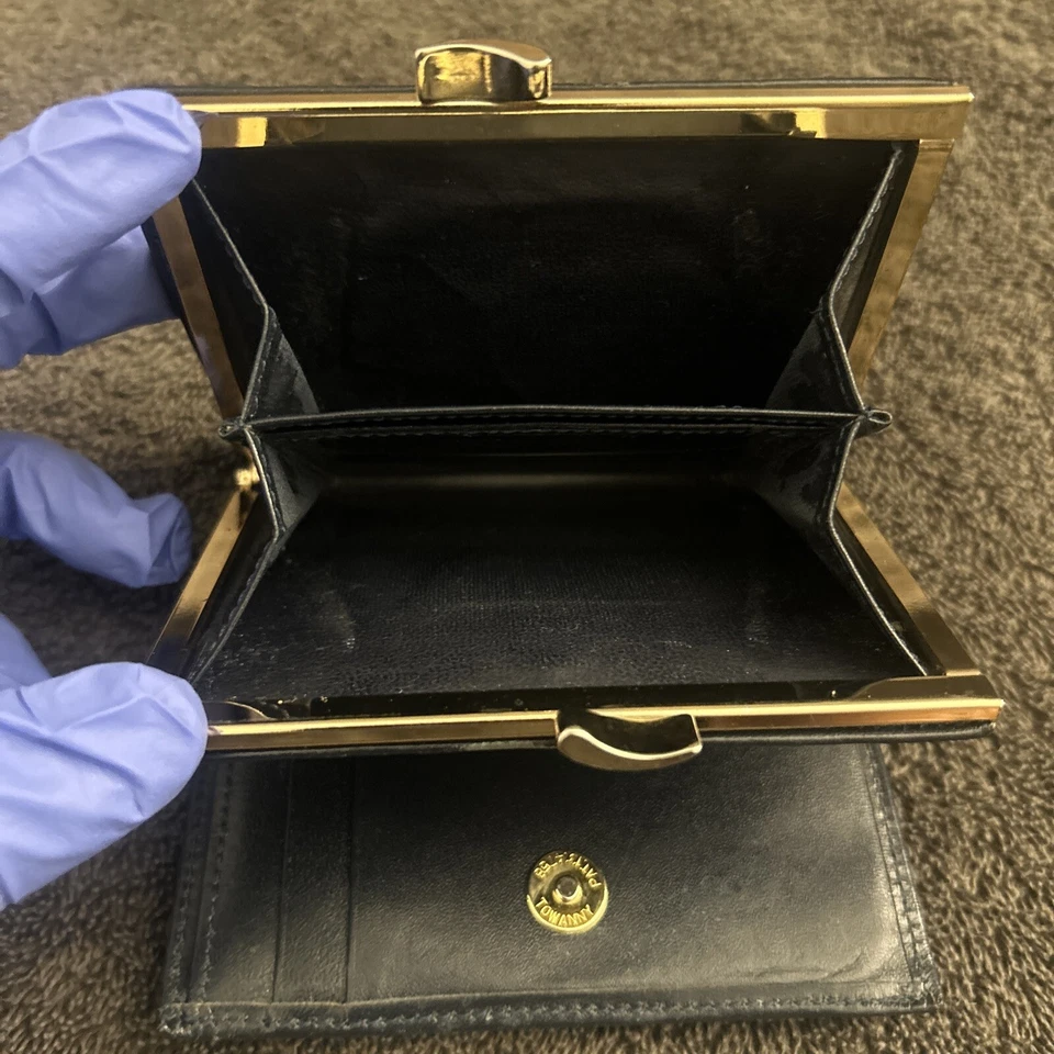 Auténtica billetera Givenchy de cuero azul marino con bloqueo de beso doble pliegue Foto 4 de 4