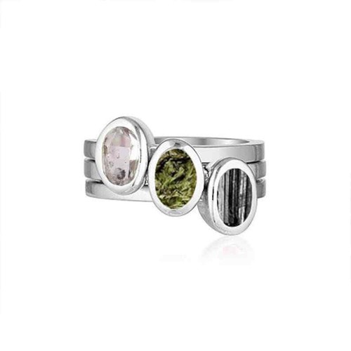 Moldavite Tourmaline Herkimer Diamond Ring 925 Sterling Silver Band Wedding Ring