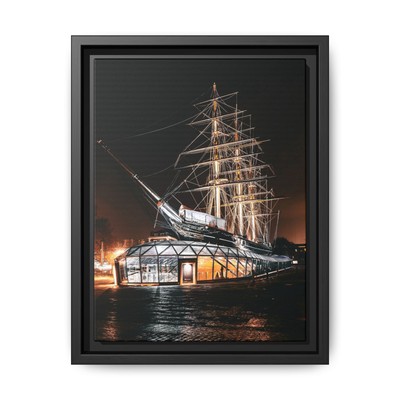 Cutty Sark at night, Greenwich framed canvas print, nautical art