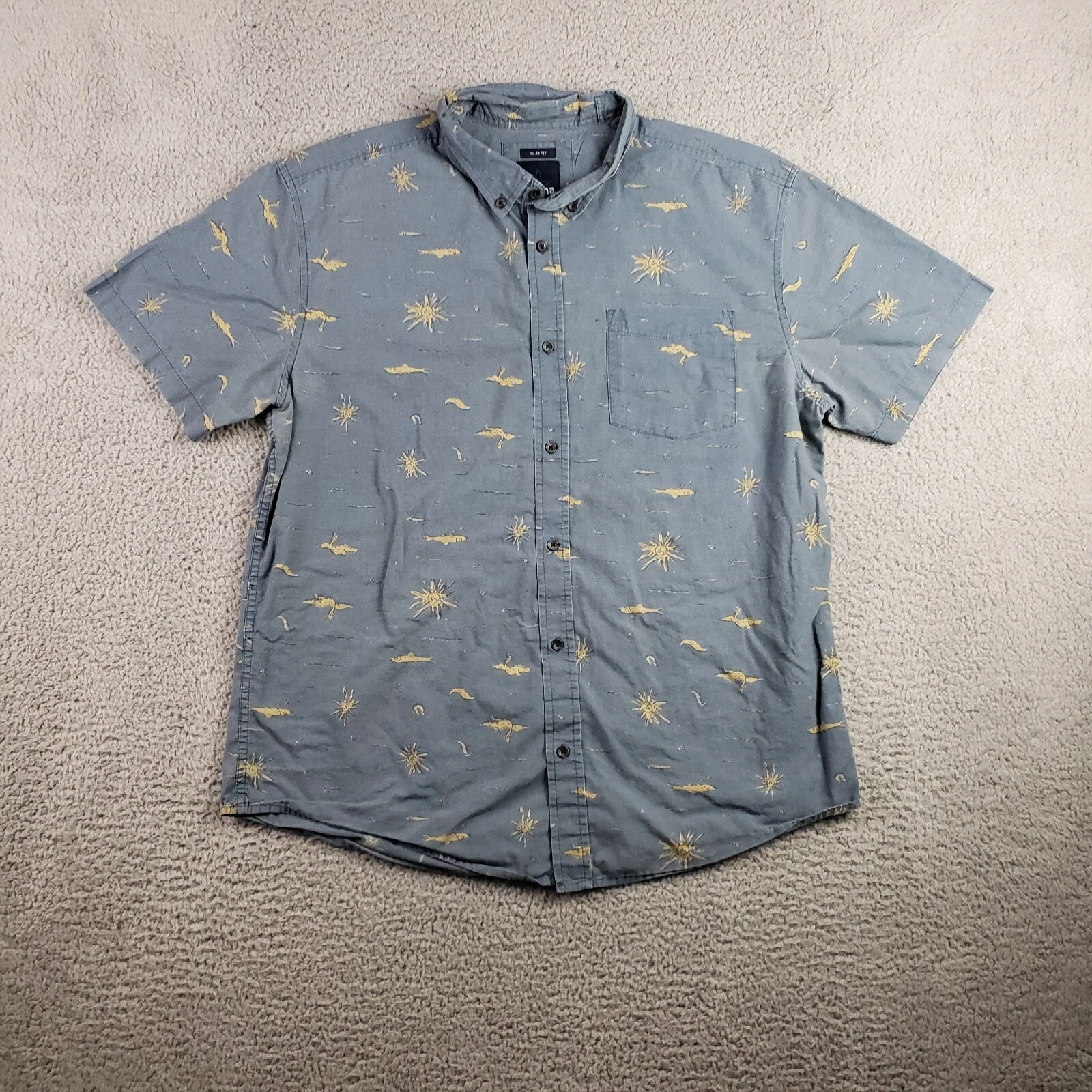 prana casual button classic slim fit fish outdoors print shirt