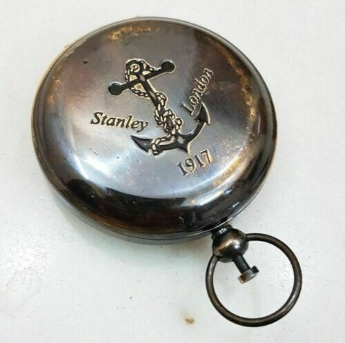 Vintage Handmade Push Button Compass Antique Brass Compass Pocket Style Gift - Picture 1 of 5