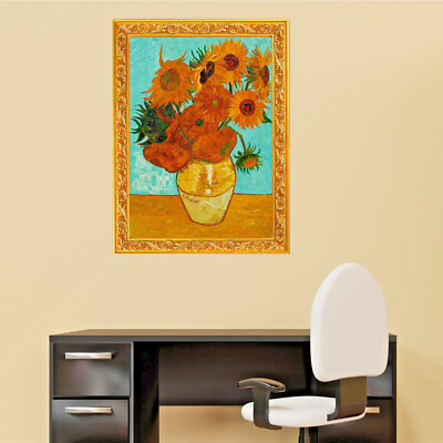 Van Gogh Sonnenblumen Gemälde Wandaufkleber Wandbild Poster Dekor Rahmen Effekt P015