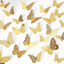 Crosize 48 Pcs Butterfly Decorations, 4 Styles 3 Sizes, Butterfly Wall Gold