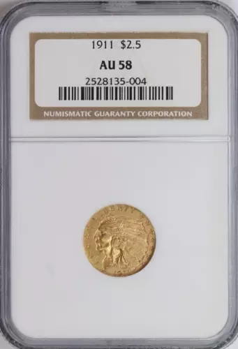 1911-P NGC $2.5 Indian Head Quarter Eagle Gold Coin AU58 Pre-33 US Coin