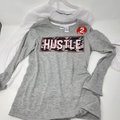 Highland Originals boys size 8 2 long sleeve tshirts hustle and plain white