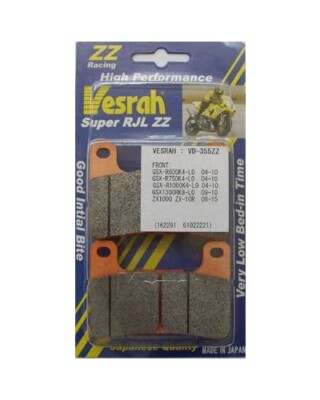 VESRAH 355ZZ BRAKE PADS SINTERED KAW ZX4,ZX10R 08-15, GSXR600,750,1K 04-10, 1 PR