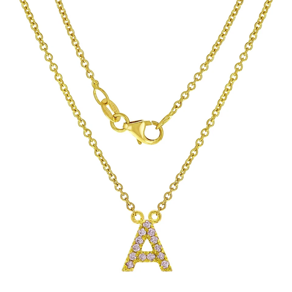 Collar Colgante Oro Amarillo Blanco o Rosa 14k Diamante Inicial Letra A 18" Foto 4 de 4