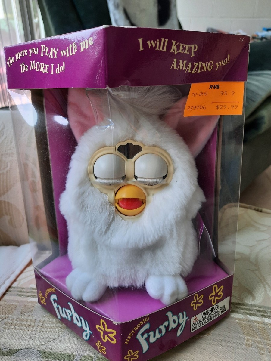 1998 Furby, Model 70-800, White Snowball With YELLOW Faceplate