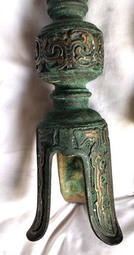 Bronze Candlesticks ~ Chinese - Pair Archaic Style Verdigris 13½" - Picture 9 of 10