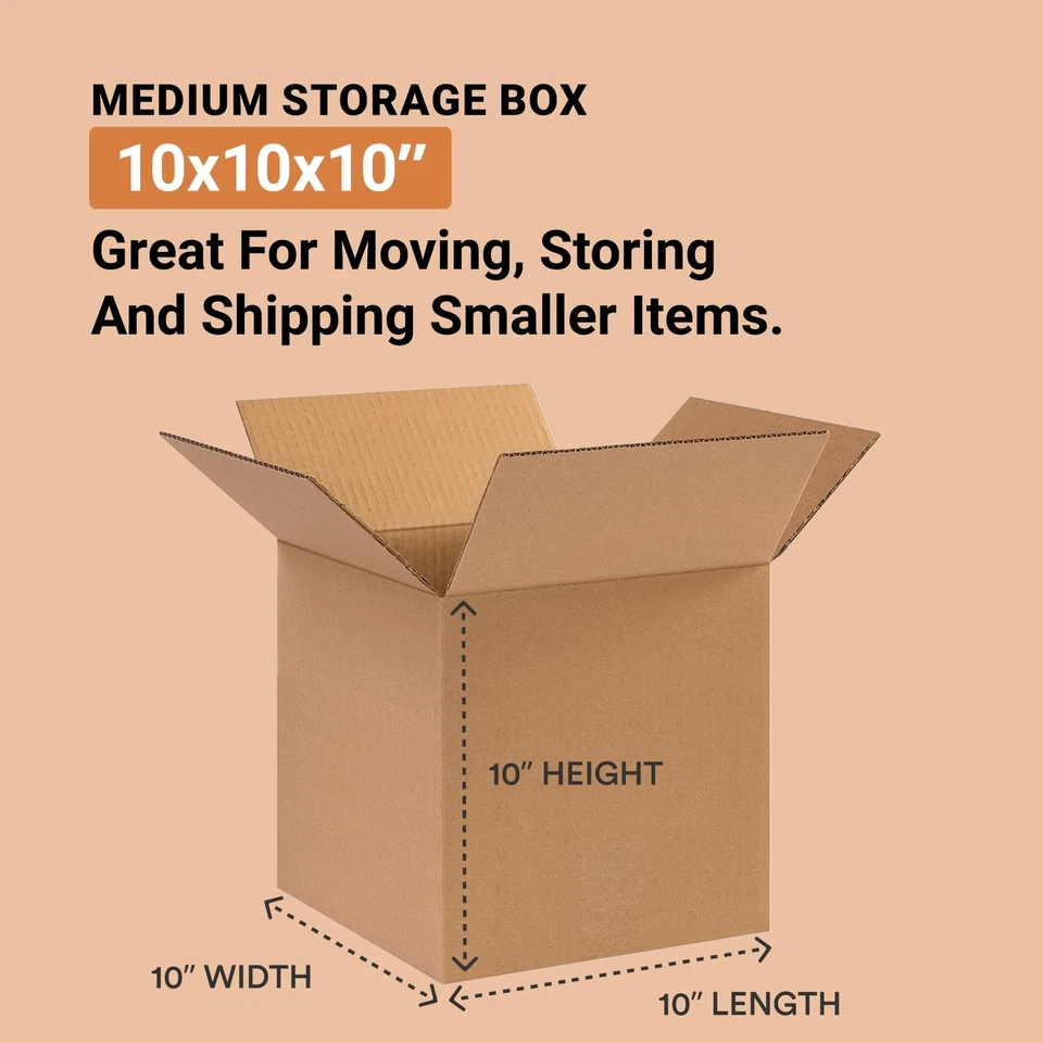 25 Pack 10x10x10 Heavy Duty Kraft Shipping Boxes 65 lbs Capacity Recyclable - Image 2 of 4