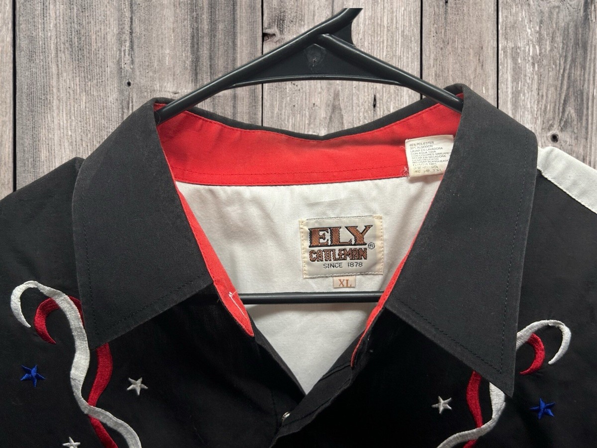 ELY CATTLEMAN Long Sleeve Western Shirt with Rose Embroidery Size