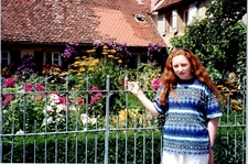 Red Head Cool Girl Posing Front of Garden Rothenburg Germany Pretty 1990s Photo